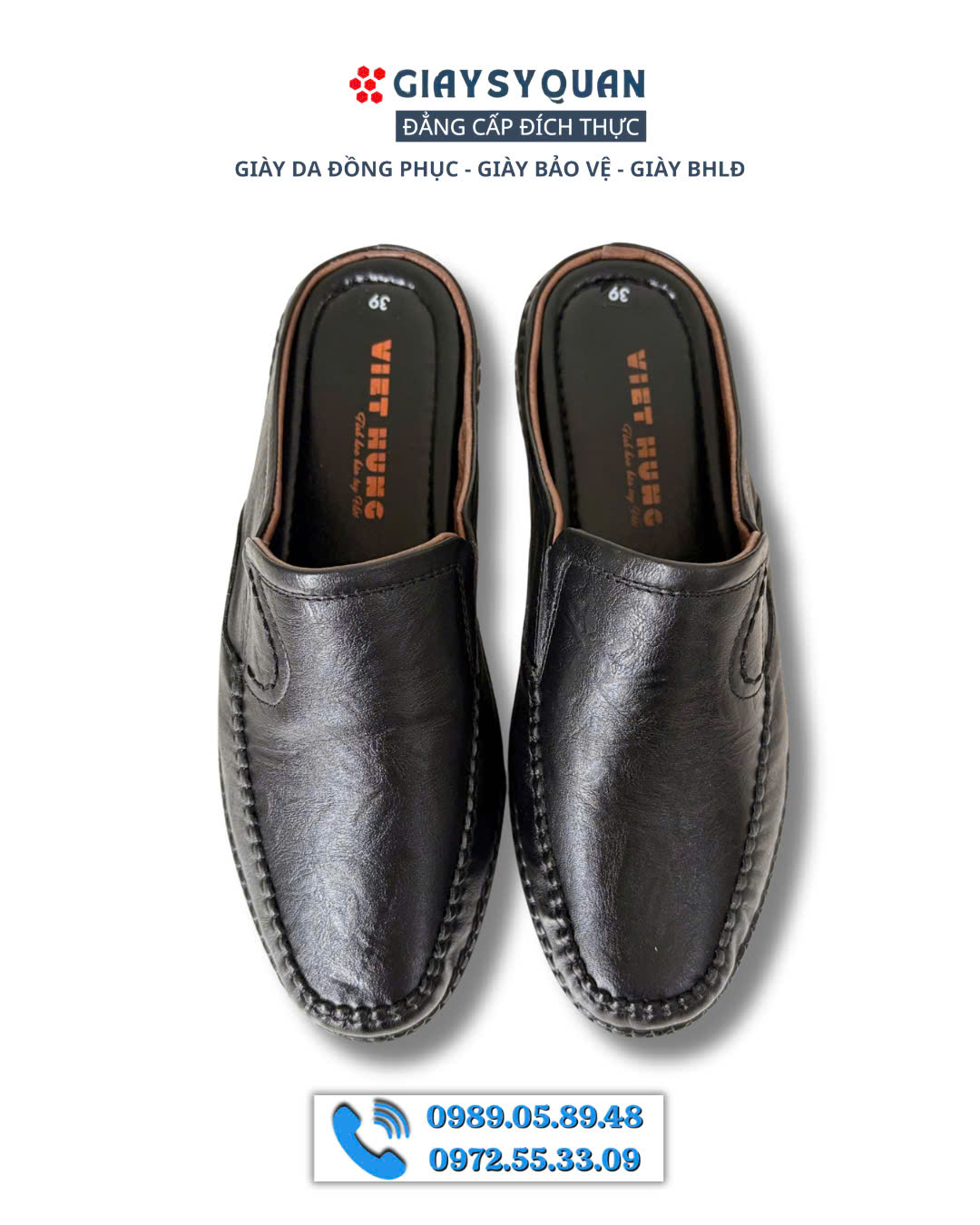 Giày sục nam da bò thật thương hiệu Việt Hùng